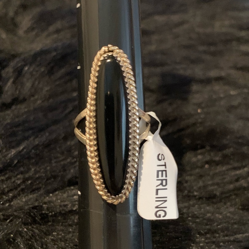 Sterling silver Skinny black onyx ring